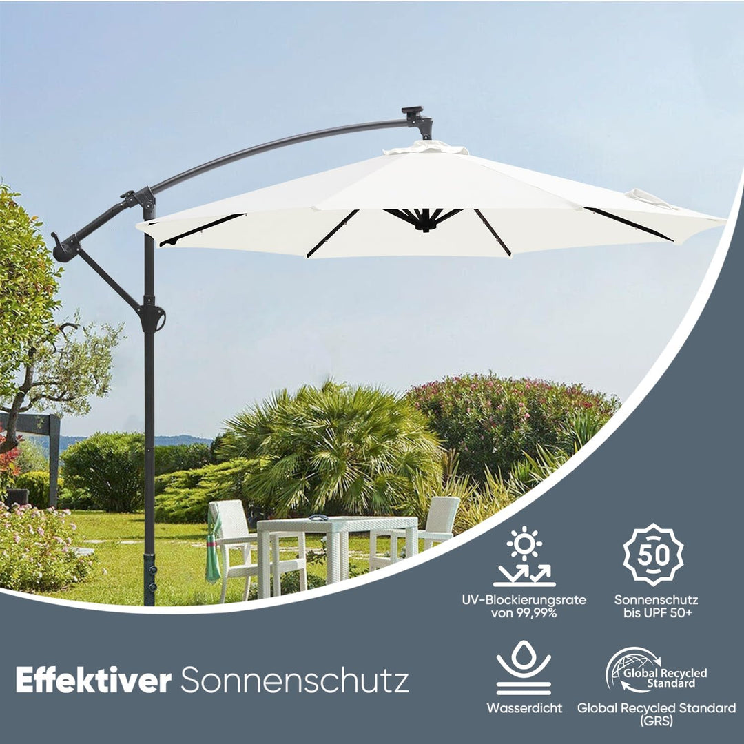 Sekey LED Solar Ampelschirm 300cm LED Sonnenschirm-Solarbetrieben - UV50+ Sonnenschutz - Robust und