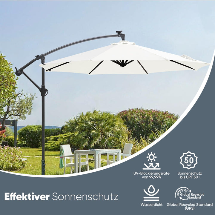 Sekey LED Solar Ampelschirm 300cm LED Sonnenschirm-Solarbetrieben - UV50+ Sonnenschutz - Robust und
