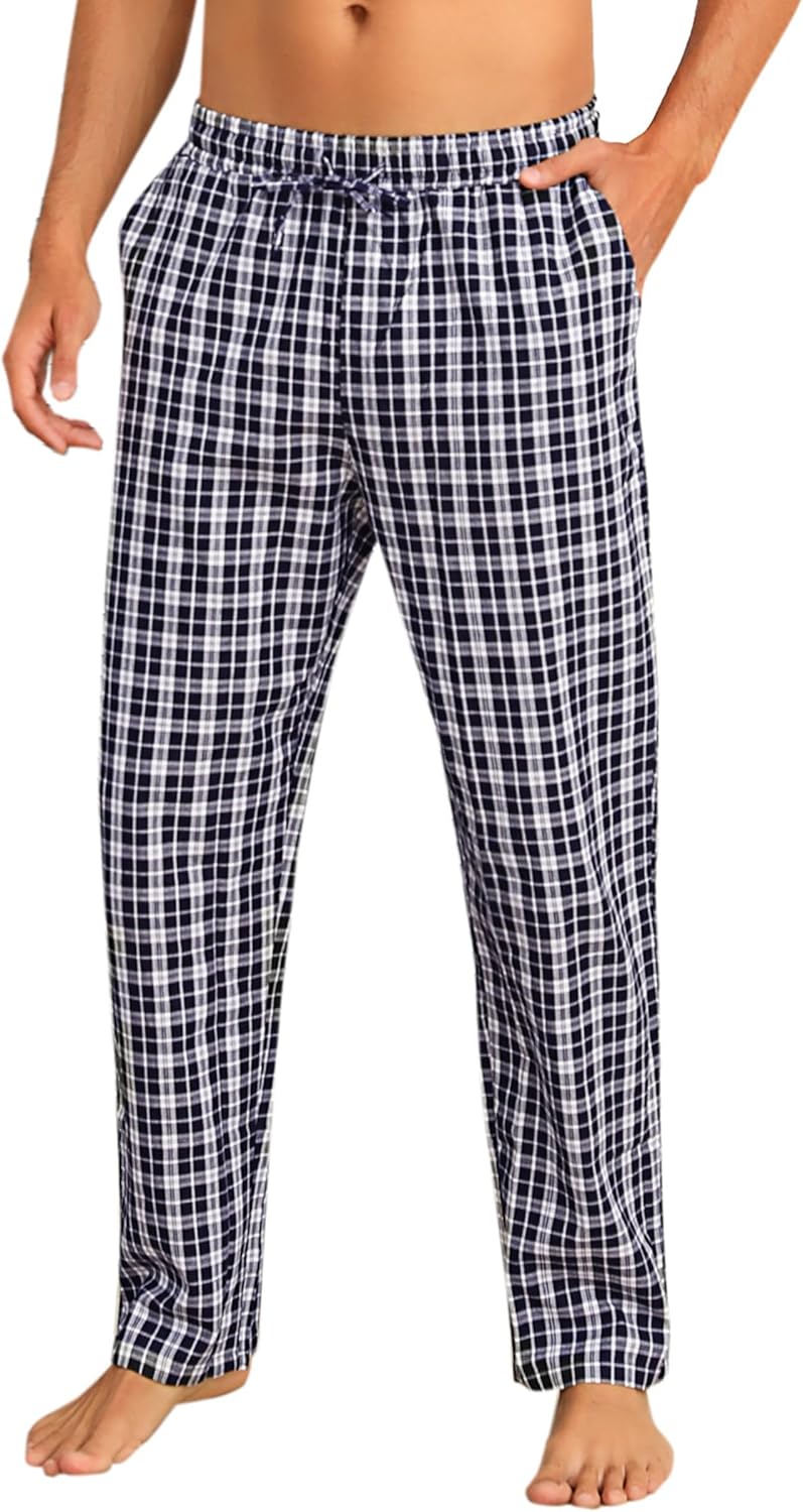 Litherday Schlafanzughose Herren Lang Kariert Pyjamahose 100% Baumwolle NachtwÀsche hose mit Taschen