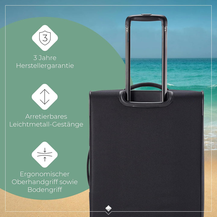 travelite 4-Rad Koffer Grösse M Weichschale, Gepäck Serie CHIOS mit Dehnfalte + Kantenschutz, Trolle