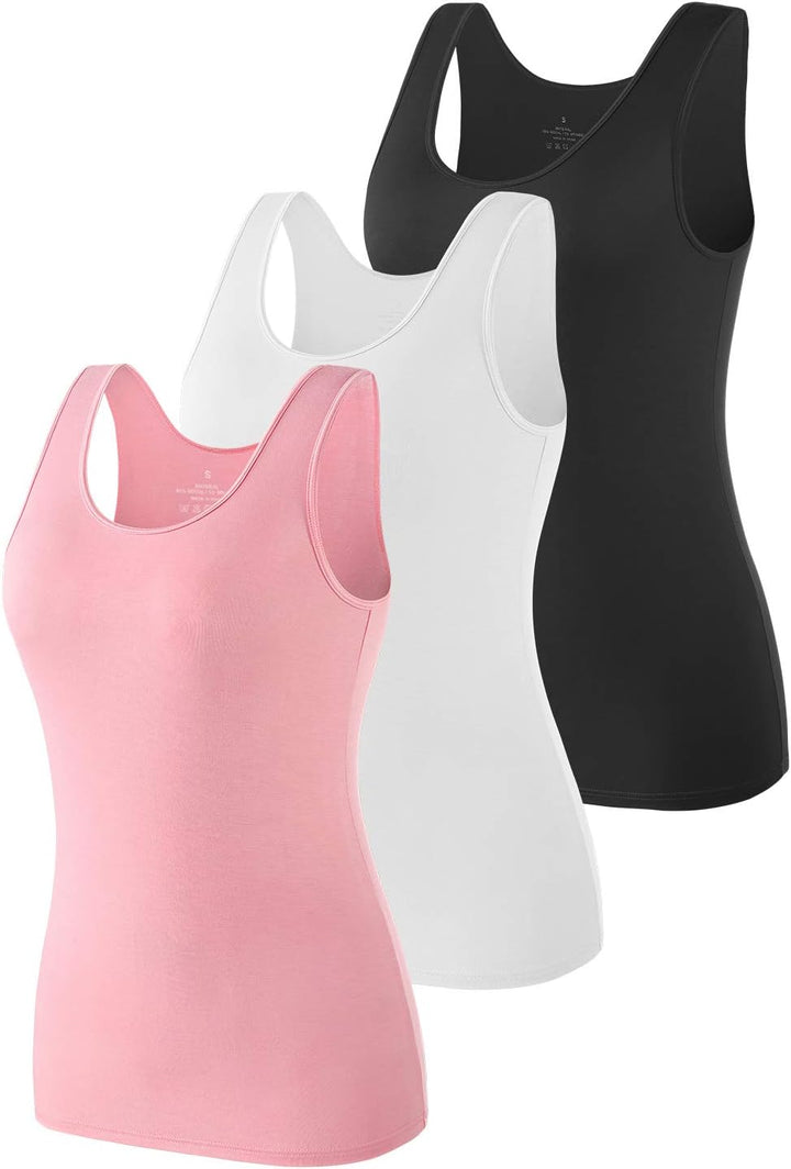 vislivin Elastische Tank Tops für Damen Unterhemden 3/4er Pack S 3er Pack - Schwarz/Weiss/Rosa, S 3e