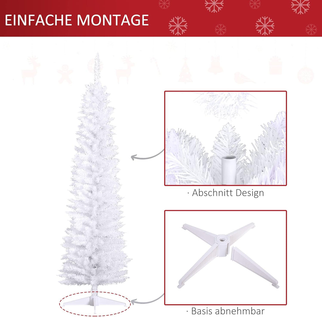 HOMCOM Weihnachtsbaum 1,8 m Christbaum mit Ständer Kunsttanne 390 Äste zerlegbar PVC Weiss Ø55 x 180