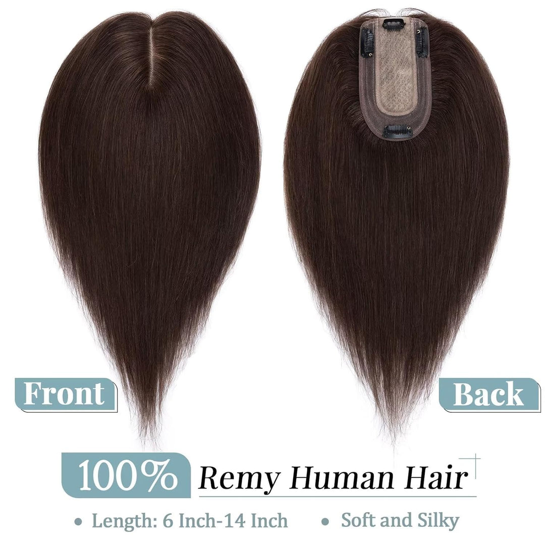 TESS Hair Topper Echthaar Braun, 10x12cm Basis Toupet Damen #2 Dunkelbraun Haartopper Echthaar 40g 3