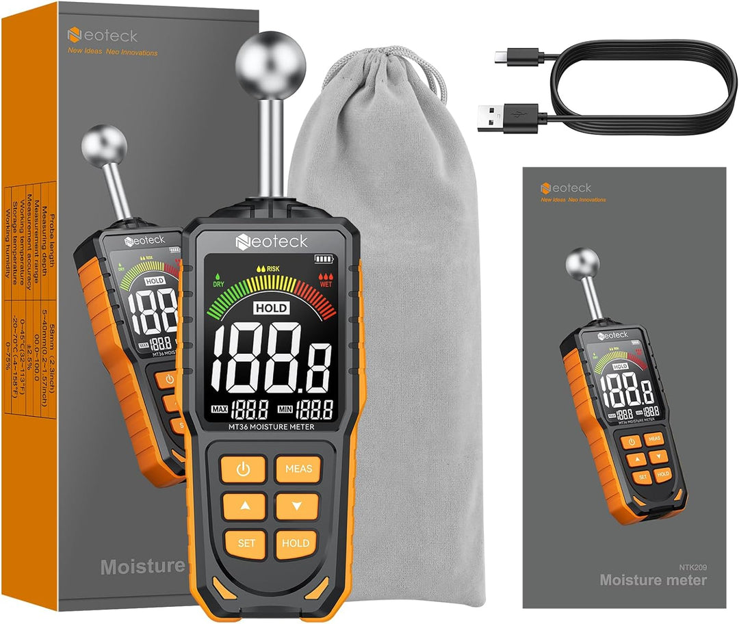 Neoteck Feuchtigkeitsmesser Wiederaufladbar Feuchtigkeit Messen Wand 5-40 mm Analysetiefe Mit akusti