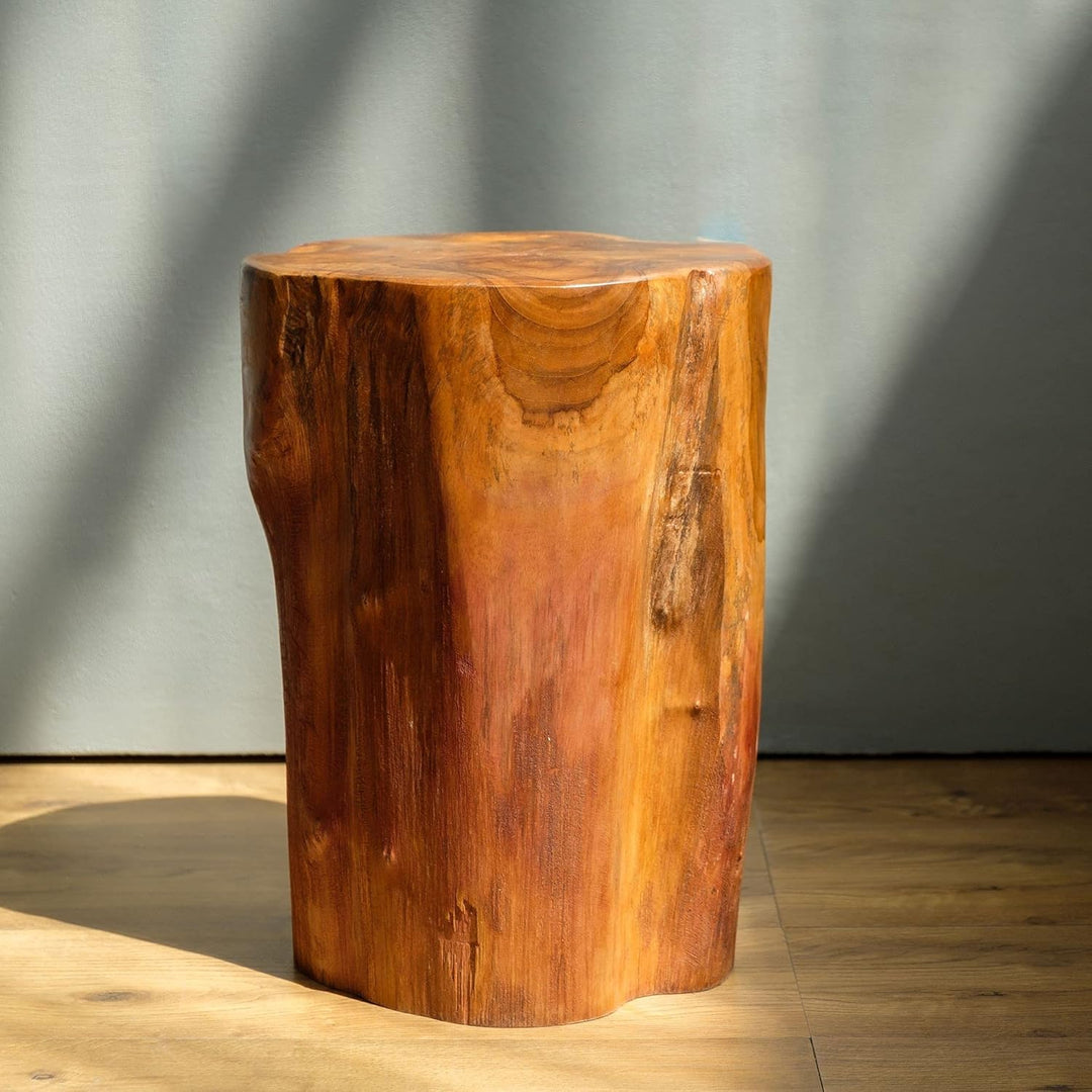 wohnfreuden Teak-Holz Hocker 40 cm lasiert rund Natur Bad Garten Wohnen Holz-Dekoration Sitzgelegenh