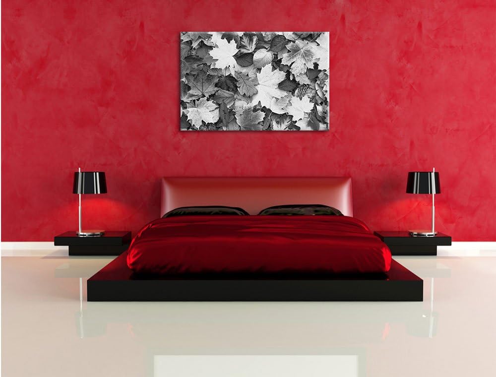 Herbstblätter Kunst B&W, Format: 100x70 auf Leinwand, XXL riesige Bilder fertig gerahmt mit Keilrahm