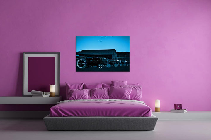 deyoli Traktoren auf einer Farm Format 100x70 Effekt: Monocrome Blau als Leinwandbild, Motiv fertig