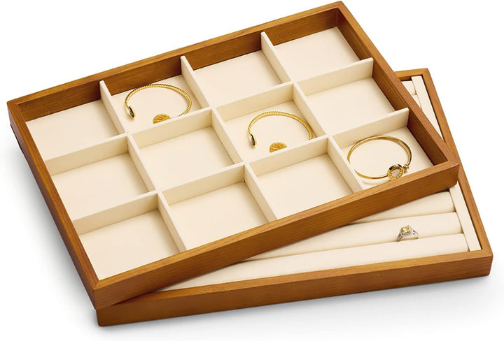 Oirlv Massivholz 12 Gitter Schmucktabletts Stapelbar Schmuckschublade Armband/Uhren Vitrine Display