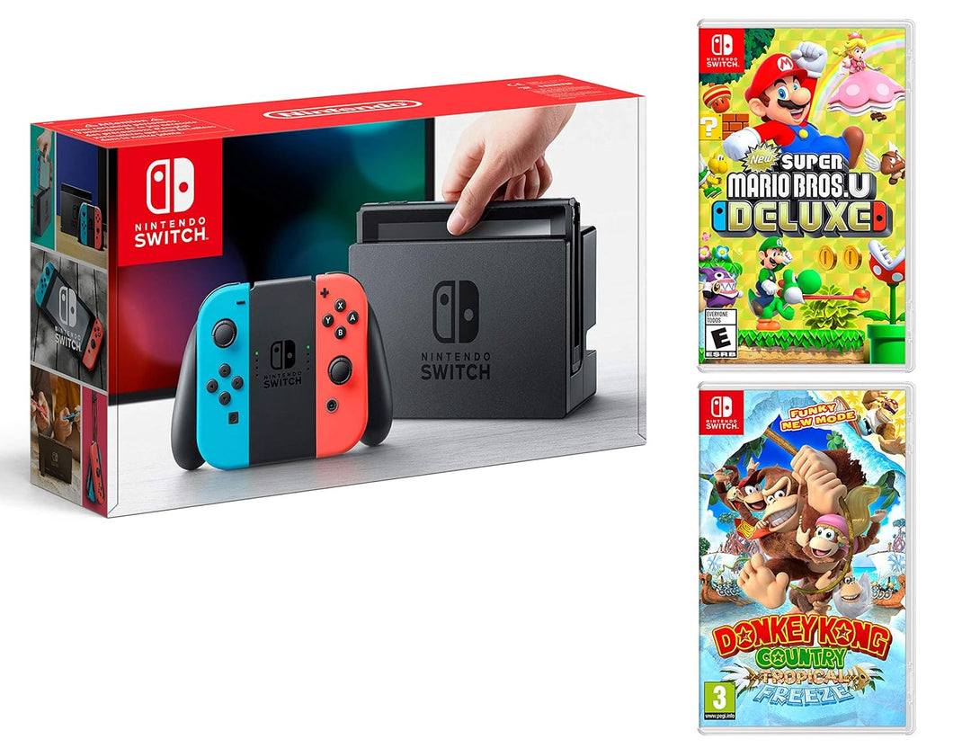 Nintendo Switch 32Gb Neon-Rot/Neon-Blau + New Super Mario Bros. U Deluxe + Donkey Kong Country: Trop