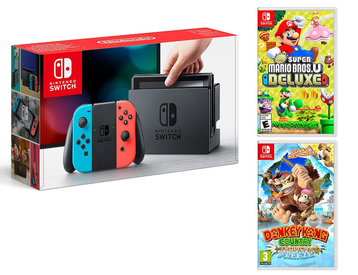 Nintendo Switch 32Gb Neon-Rot/Neon-Blau + New Super Mario Bros. U Deluxe + Donkey Kong Country: Trop