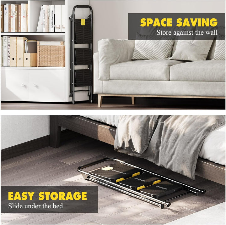 KINGRACK 3 Stufenleiter, 3 Stufen klappbar mit rutschfestem, breitem Pedal und Handläufen, leichte H