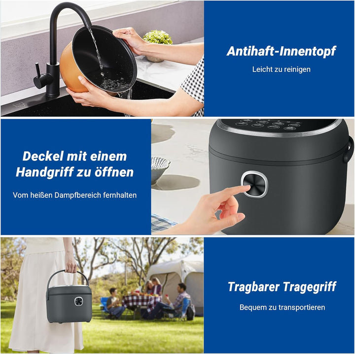 AMZCHEF Reiskocher 4L Mini Reiskocher für 5 Personen, 8 Tassen (ungekocht), 860W elektrischer Reisko