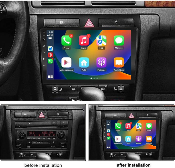 LEXXSON Carplay Radio Android Radio für Audi A6 C5 1997-2004 S6 1999-2004 9 Zoll kapazitiver Touchsc
