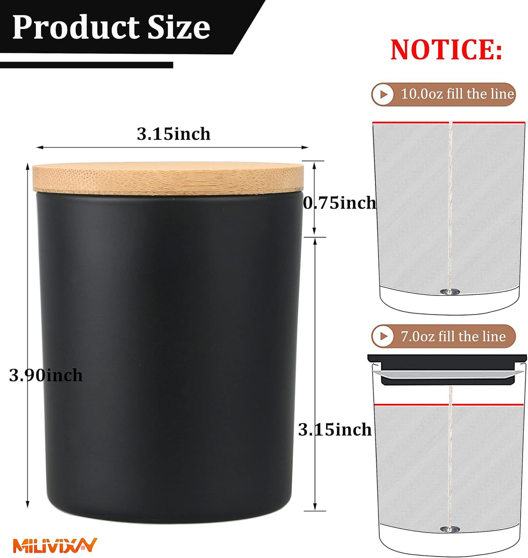 MILIVIXAY Mattierte schwarze Kerzengläser aus Glas mit Deckeln und Kerzenherstellungs-Sets, leere Ke