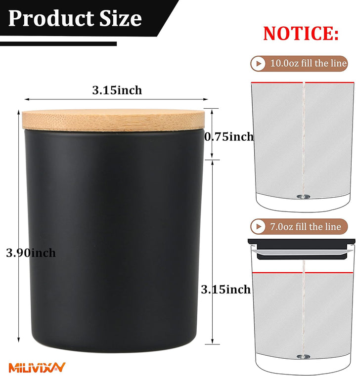 MILIVIXAY Mattierte schwarze Kerzengläser aus Glas mit Deckeln und Kerzenherstellungs-Sets, leere Ke