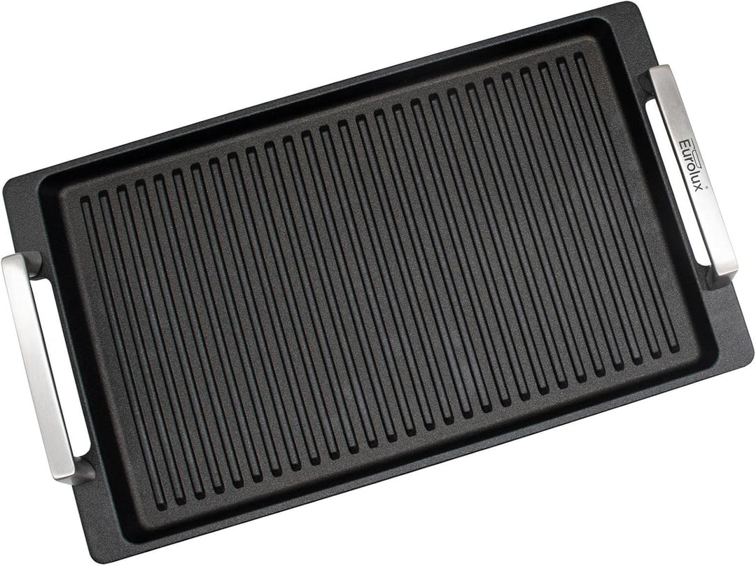 Eurolux geriffelte Grillplatte 41 x 24 cm - induktive vollflächig gerillte Servierplatte Aluguss bes