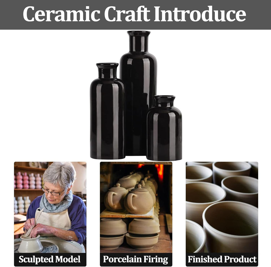 Schwarzes Keramikvasen-Set – 3 kleine Vasen, minimalistisches Dekor, Boho-Vasen, Moderne Bauernhaus-