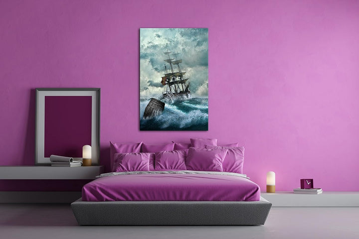 deyoli Schiff bei stürmischen Wetter in Seenot Format: 80x60 als Leinwandbild, Motiv fertig gerahmt