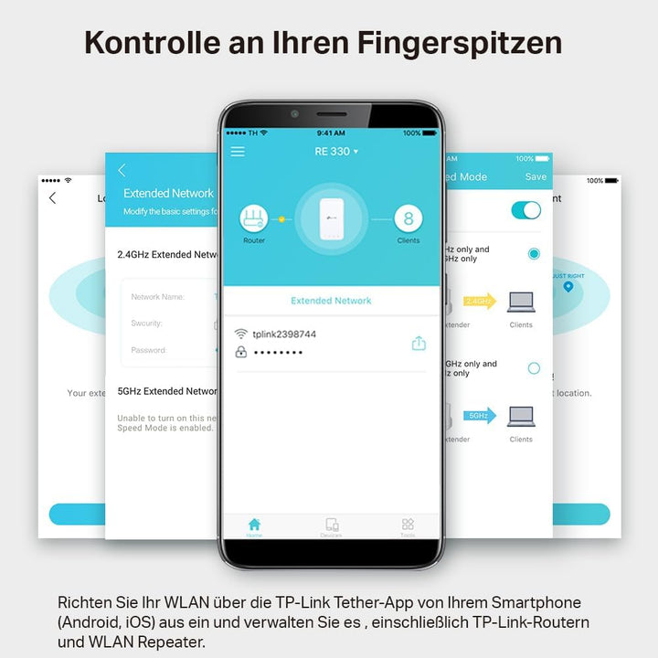 TP-Link RE330 WLAN Verstärker Repeater AC1200 (867MBit/s 5GHz + 300MBit/s 2,4GHz, WLAN Verstärker, A