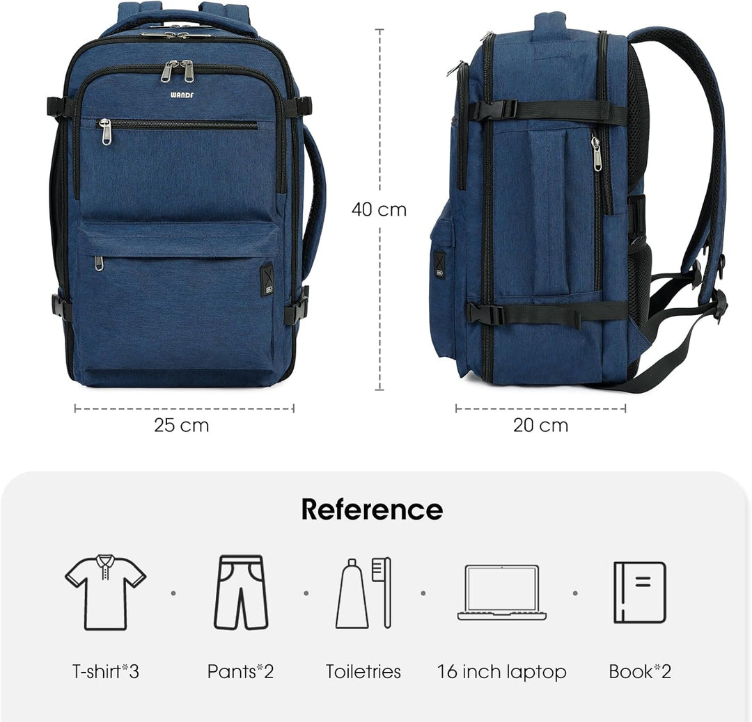WANDF Handgepäck Rucksack 40x20x25cm für Ryanair Airlines, Untersitz-Reise-Handgepäck-Tasche mit Nas