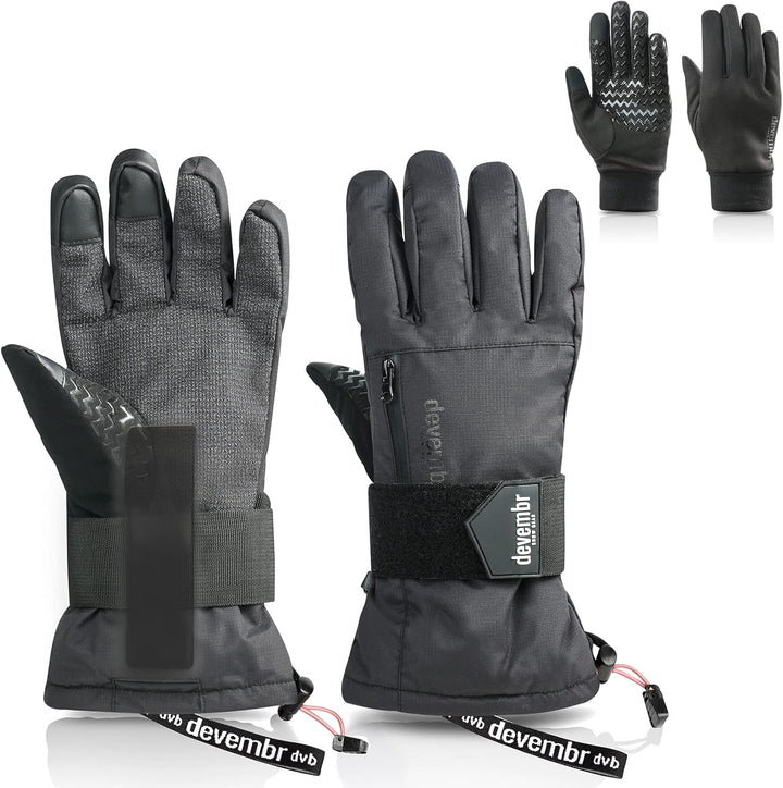 devembr Advanced Ski-Handschuhe mit Handgelenkschutz und Herausnehmbarem Innenfutter (S/M/L), M