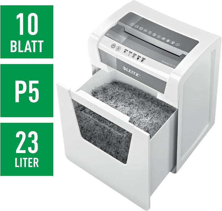 Leitz IQ Aktenvernichter Office Sicherheitsstufe P5 mit Touch-Funktionstasten, Mikroschnitt, 11-10 B