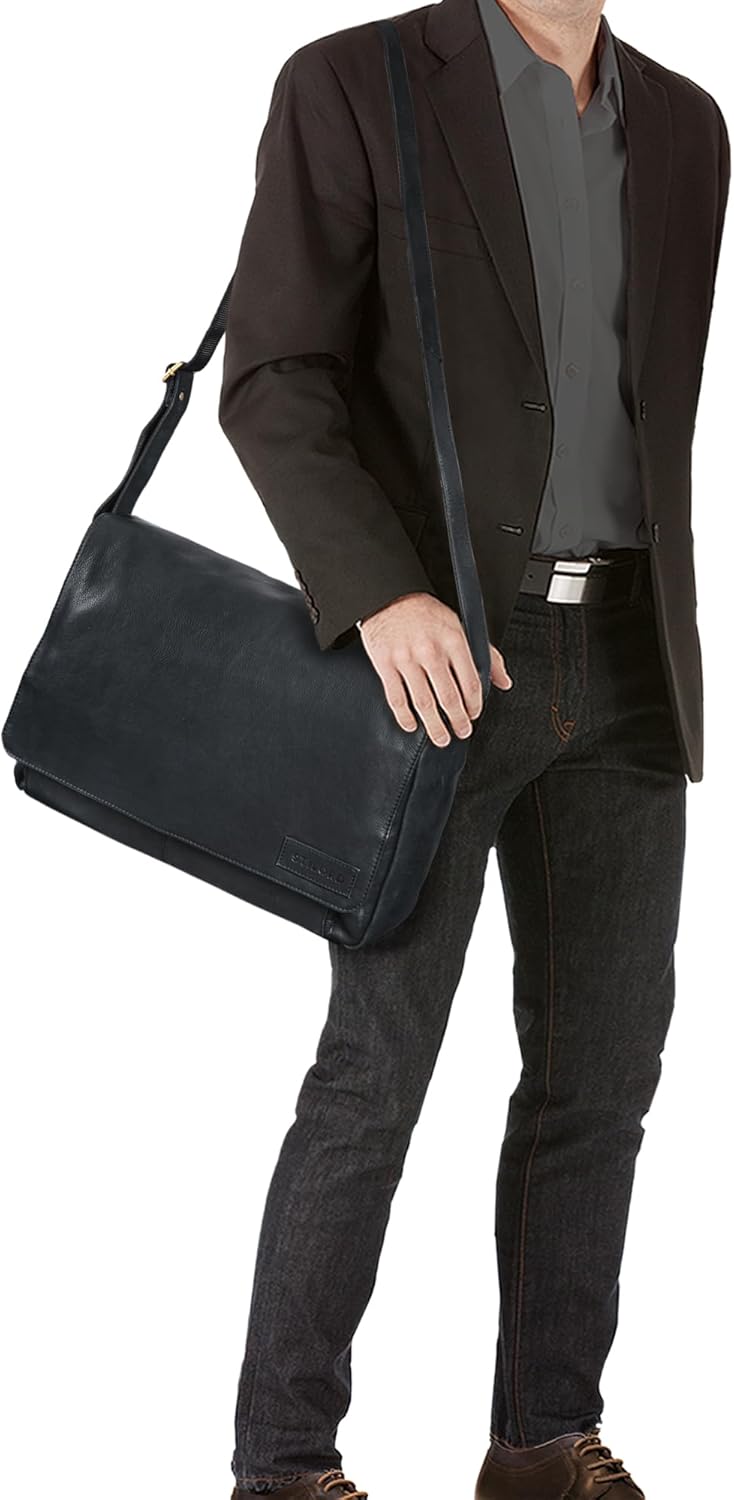 STILORD 'Rick' Schultertasche Leder für 15,6 Zoll Laptop Umhängetasche Aktentasche Bürotasche Unitas