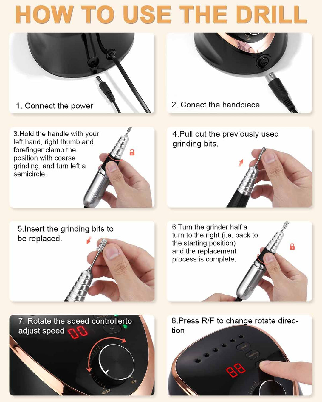 Nagelfräser Elektrisch für Gelnägel 35000 U/Min Maniküre Pediküre Set 6 in 1 Nagelfeile Nagel Fräsma