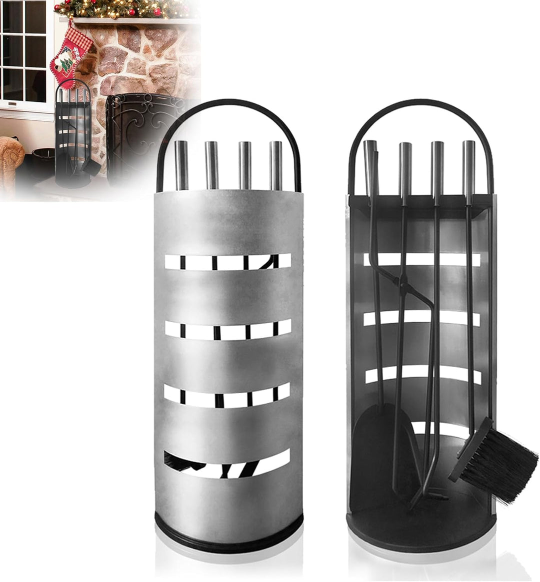 Yznahre Edelstahl Kaminbesteck Set 5 TLG, Modern Kamingarnitur Kaminwerkzeug mit StÀnder, Besen, Zan