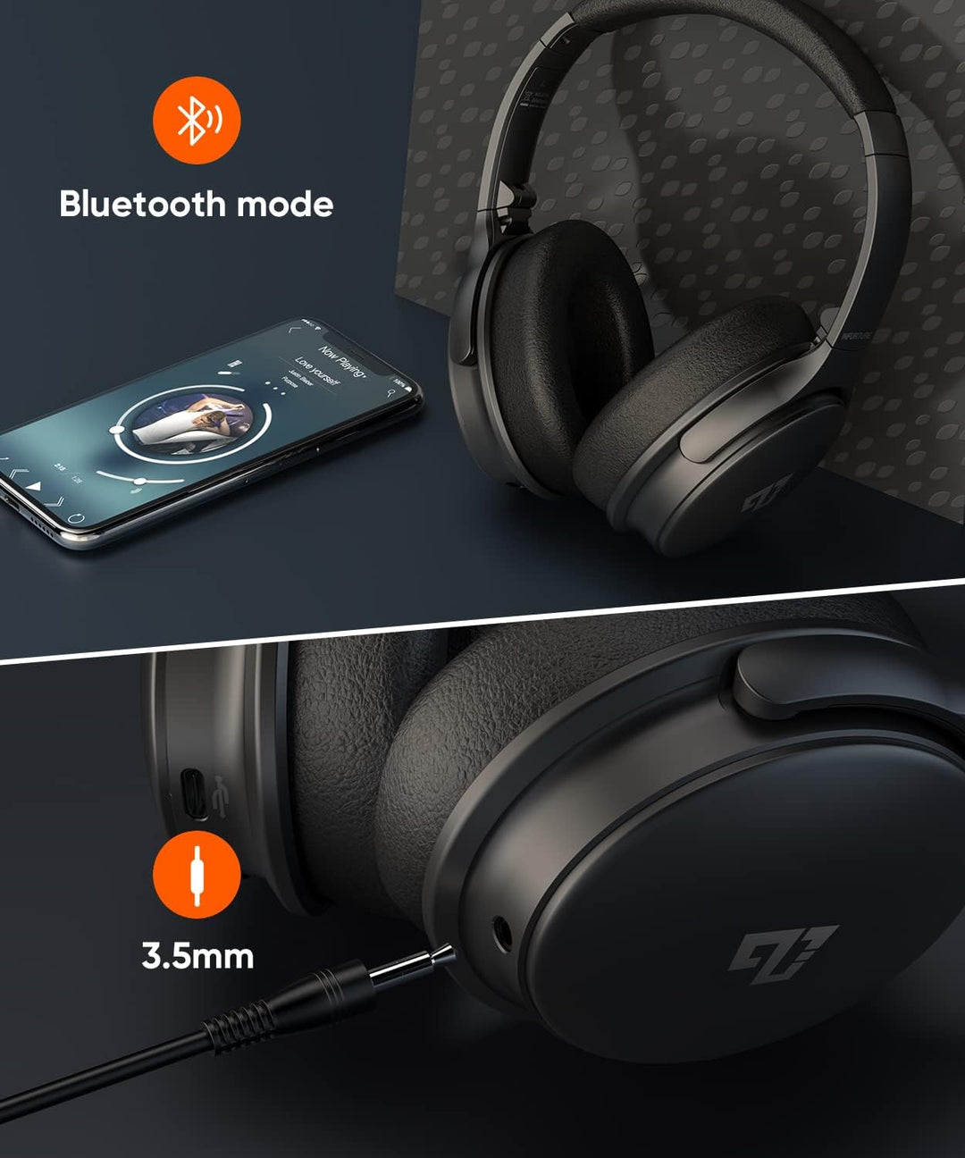 INFURTURE Noise Cancelling Kopfhörer Bluetooth 5.0,Drahtlose Over-Ear-Kopfhörer,Hi-Fi-Stereo-Tiefbas