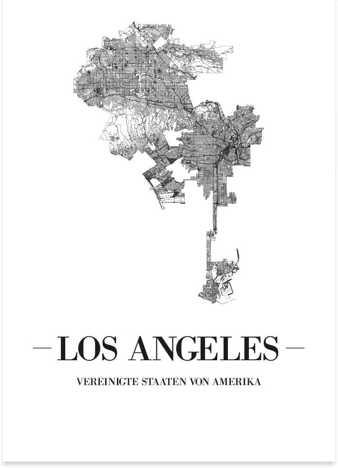 JUNIWORDS Stadtposter, Los Angeles, Wähle eine Grösse, 40 x 60 cm, Poster, Schrift A, Weiss 40 x 60