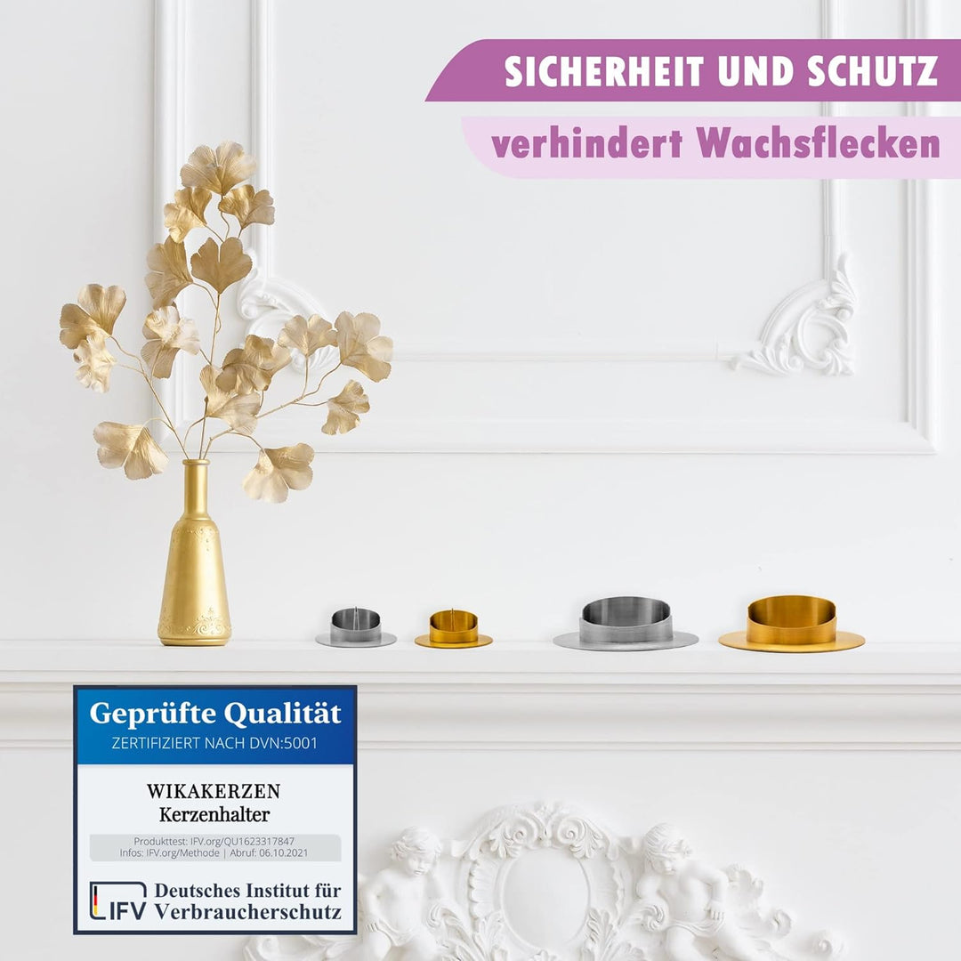 WikaKerzen Kerzenleuchter für Kerzen - Kerzenständer in Silber & Gold gebürstetem Messing Metall - K