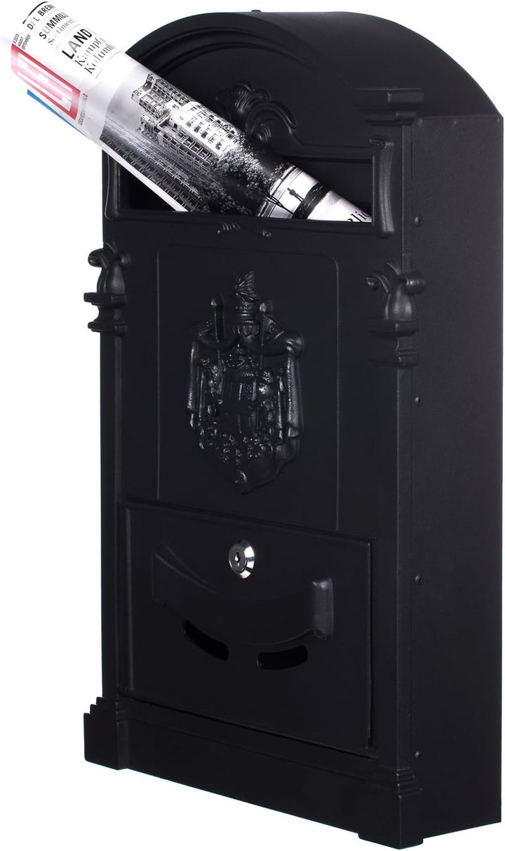 Birendy Antiker Briefkasten LB-001-Long Schwarz Wandbriefkasten, Briefkasten,