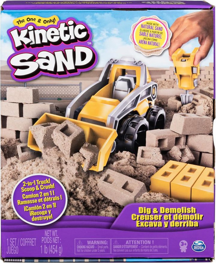 Kinetic Sand Baustellen Set - mit 454 g magischem Sand in Naturbraun, Bagger und Werkzeugen für krea