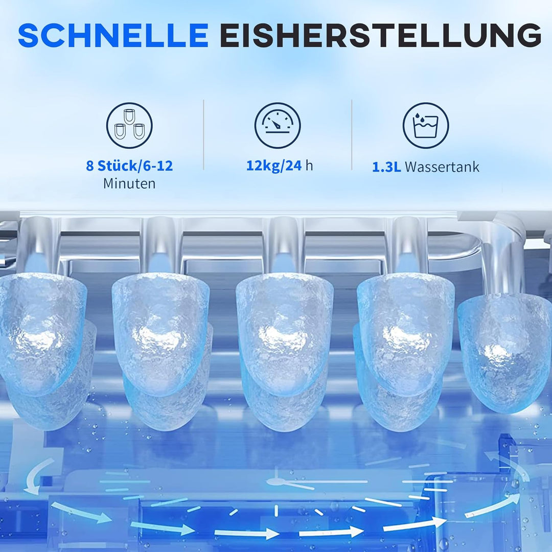 HOMCOM Eiswürfelmaschine 12 kg/24h 1,2 L Eiswürfelbereiter mit 1,3 L Wassetank Display Ice Cube Make