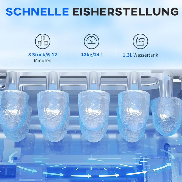 HOMCOM Eiswürfelmaschine 12 kg/24h 1,2 L Eiswürfelbereiter mit 1,3 L Wassetank Display Ice Cube Make