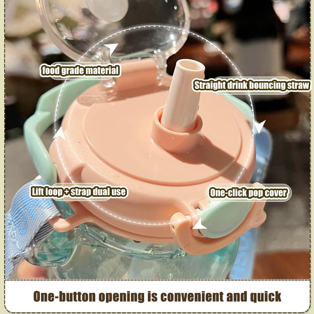 HUSHUI Kawaii Bär Strohflasche, tragbare Wasserflasche in Bärenform mit Strohhalm und Trageschlaufe,