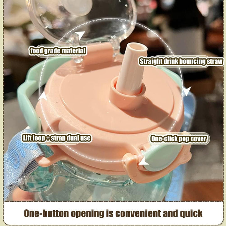 HUSHUI Kawaii Bär Strohflasche, tragbare Wasserflasche in Bärenform mit Strohhalm und Trageschlaufe,