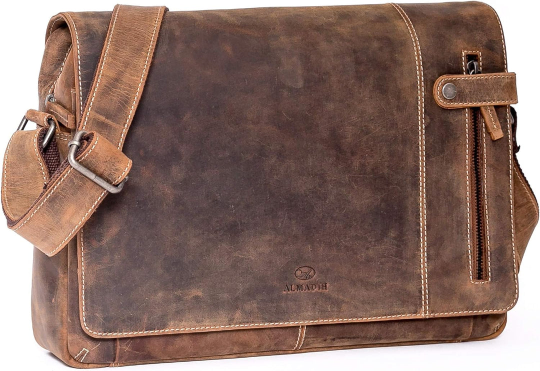 ALMADIH Leder Umhängetasche Dylan Premium Rindsleder BV - Ledertasche Laptop Fach 15 Zoll Aktentasch