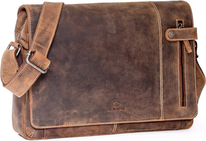 ALMADIH Leder Umhängetasche Dylan Premium Rindsleder BV - Ledertasche Laptop Fach 15 Zoll Aktentasch