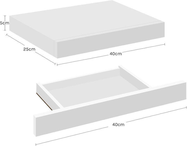 WOLTU Wandregal mit Schublade, Schweberegal Weiss, Regalbrett aus MDF, Wandboard für Wohnzimmer Schl