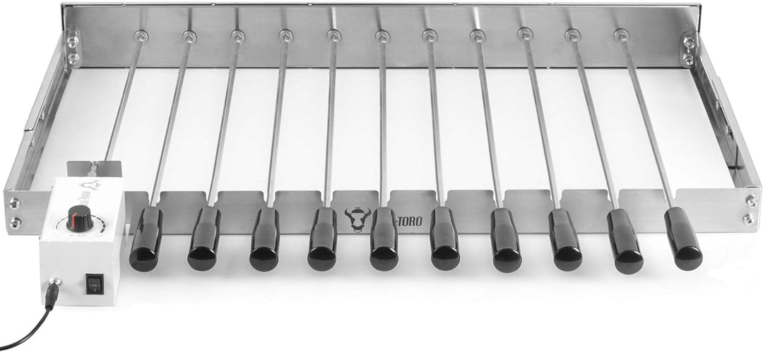 BBQ-Toro elektrischer Spiessdreher | Edelstahl Drehspiess Aufsatz mit 11 Spiessen und Motor | grösse