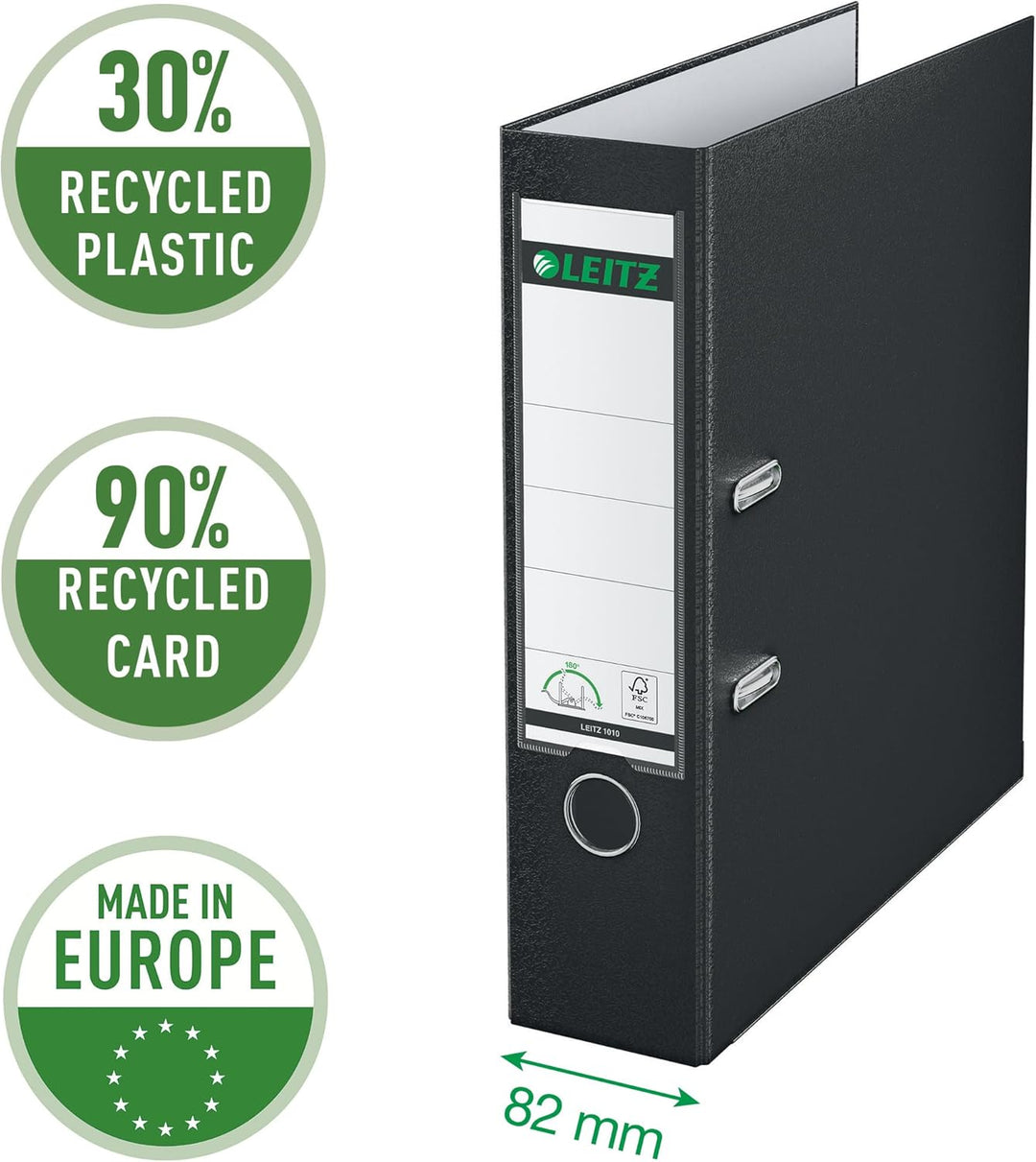 Leitz Qualitäts-Ordner 180° Plastik, 3er Pack, das Original, A4 Aktenordner 8 cm breit, 90% Recyclin