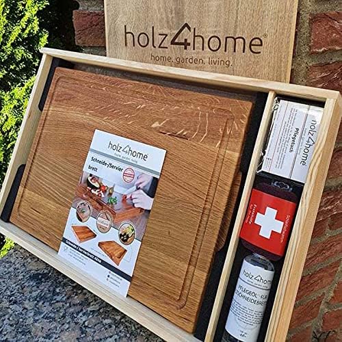 Holz4home Schneidebrett Set Alina Aus massiver Eiche in Geschenkbox mit Pflegeutensilien | Handgearb