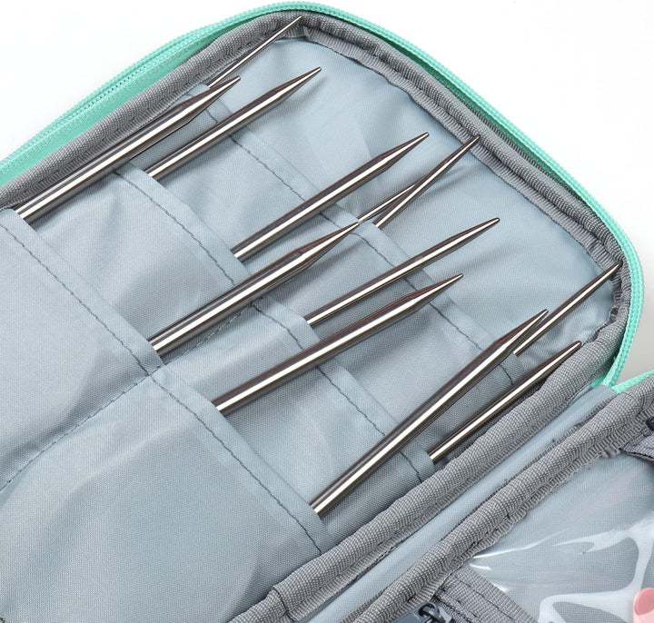 Coopay Edelstahl Rundstricknadel Set mit Etui, 9 Stück Rundstricknadeln 80cm mit Nadellehre und Häke