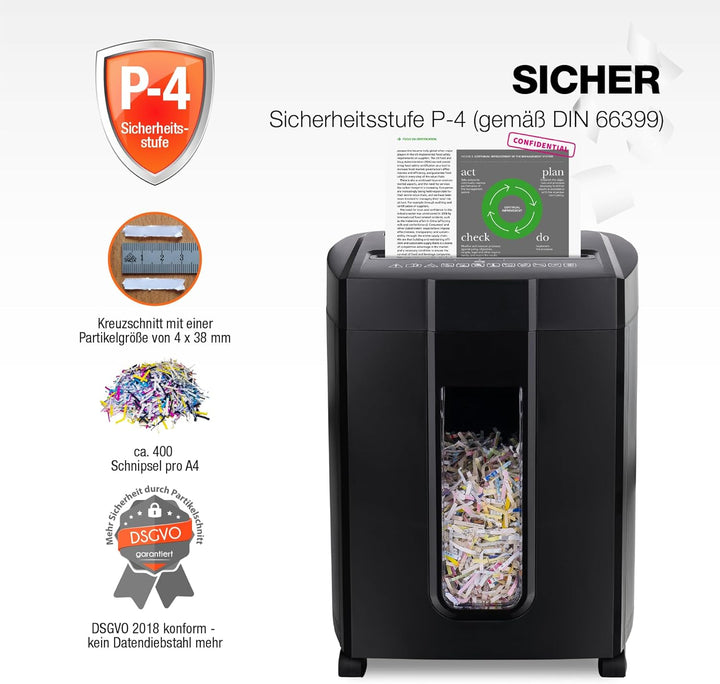 Peach Partikelschnitt Aktenvernichter - 16 Blatt - 18 Liter/300 A4 - 4 x 38 mm Partikelgrösse (P-4),