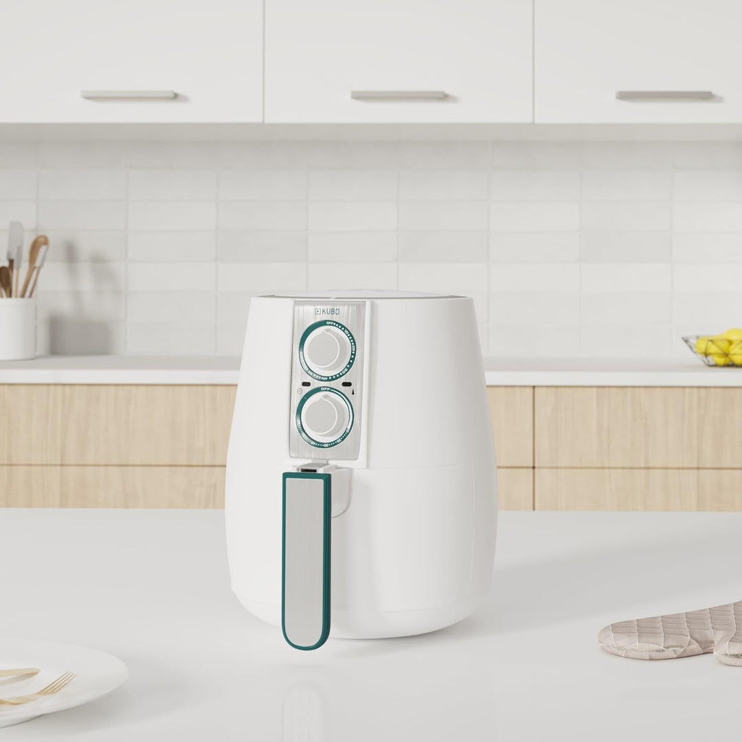 Kubo 2,5-Liter-ölfreie Fritteuse, Heissluftfritteuse, 1500 W, einstellbare Temperatur, Timer, Weiss,