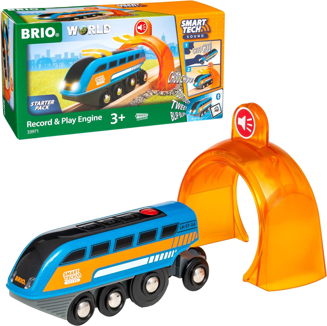BRIO World 33971 Smart Tech Sound Lok mit Aufnahmefunktion Elektrischer Zug mit Tunnel Interaktives