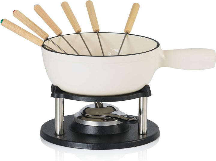 BBQ-Toro Gusseisen Fondue Set für 6 Personen | 2 Liter | Fondueset 9 teilig mit Brenner und Gabeln |