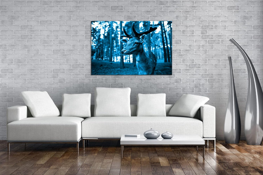 deyoli Traumhafter Hirsch Format: 80x60 Effekt: Monocrome Blau als Leinwandbild, Motiv fertig gerahm